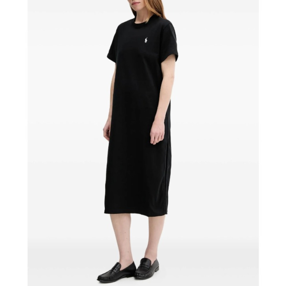 Polo Ralph Lauren Womens XS Midi Dress Embroidered Logo Split Thick Cotton NWT